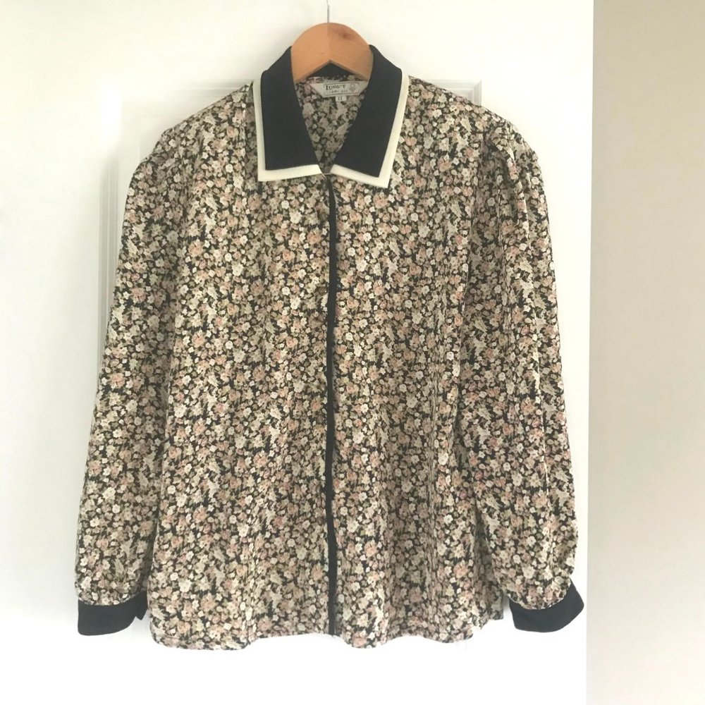✨CLEARANCE✨Vintage 80s Shoulder Pads Floral Blouse - Picture 2 of 5